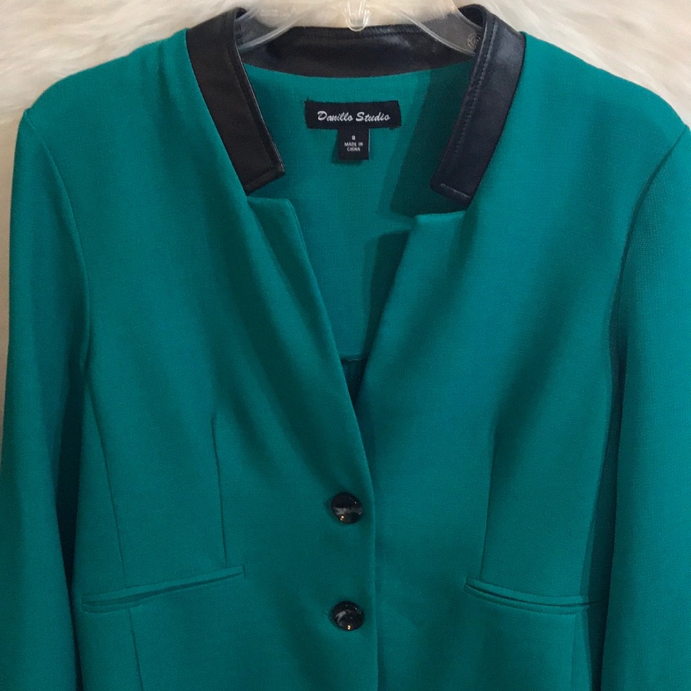 Danillo Studio Green Faux Leather Collar Jacket 8